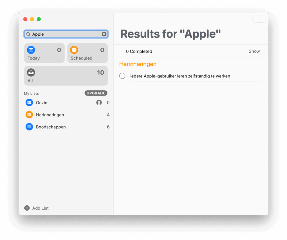 De vernieuwde Herinneringen app op macOS 10.15