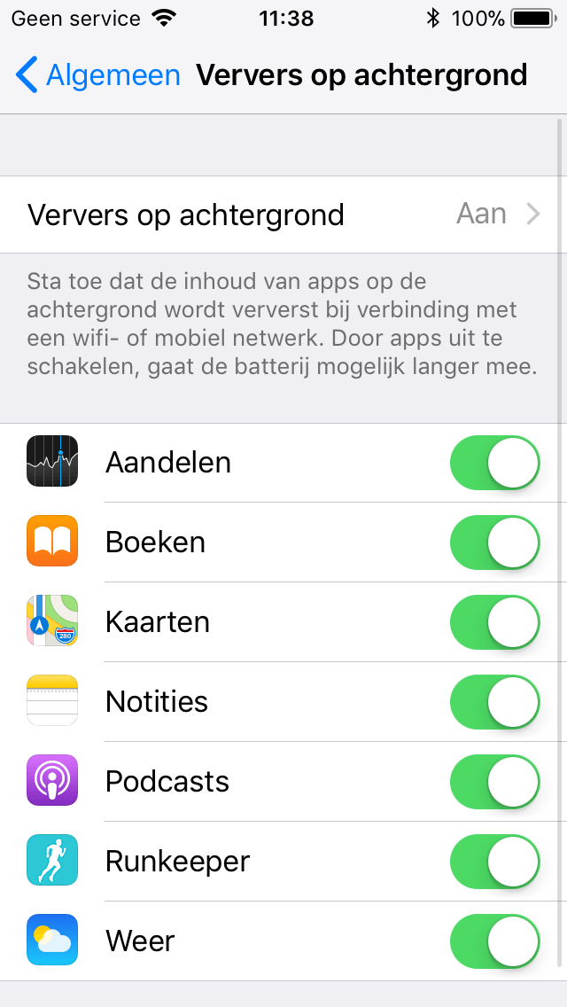 Zeker voor apps die je niet (veel) gebruikt is het verstandig om het verversen op de achtergrond uit te schakelen