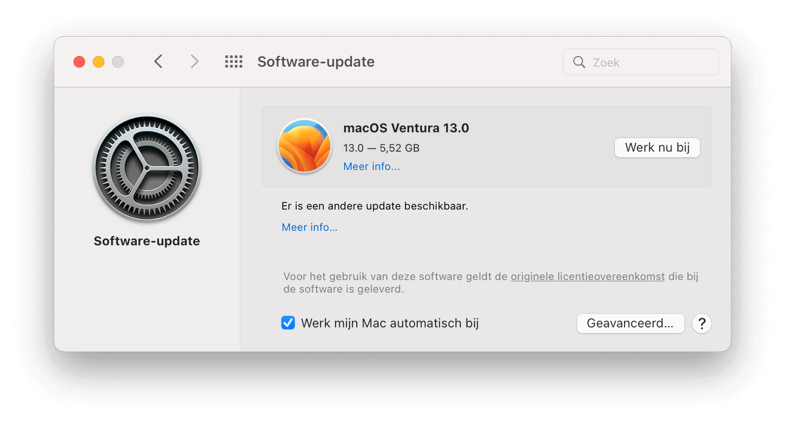 Nu is de update naar Ventura naar 13.0, maar later zul je hier bijvoorbeeld 13.1 zien